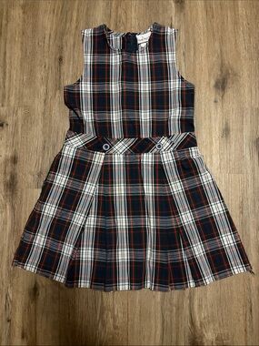 Becky Thatcher - Plaid Sleeveless Dress in Navy, Red & White - Size 7